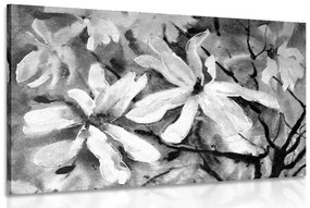 Obraz rozkvitnutý akvarelový strom v čiernobielom prevedení - 120x80