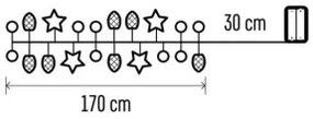 EMOS LED vianočná svetelná reťaz so šiškami, 20xLED, teplá biela, 170cm, 2×AA