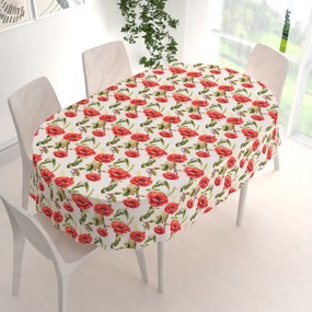 Biante Dekoračný oválny obrus PML-101 Vlčie maky na bielom 50x100 cm
