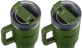 Foxigy Termohrnček do auta so slamkou 1200 ml Army green