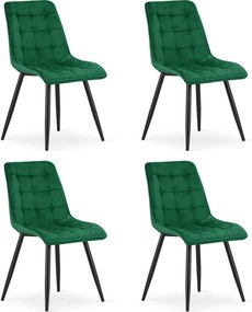 Set štyroch jedálenských stoličiek SPLIT zamatové zelené / čierne nohy (4 ks)