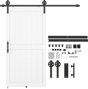 HOMCOM posuvné stodolové dvere s koľajnicou a príslušenstvom, MDF & oceľ, 106,6 × 213,4 cm — bielo‑čierne | Aosom