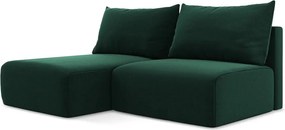 Tmavozelená zamatová rozkladacia/s úložným priestorom rohová pohovka (ľavý roh/s leňoškou) Kalena – Makamii