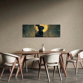 Obraz - Zajac s mesiacom (s hodinami) (90x30 cm)