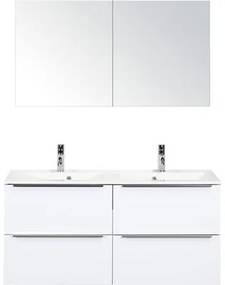 Kúpeľňový nábytkový set Pulse 120 cm s dvojitým umývadlom biela vysoko lesklá so zrkadlovou skrinkou 84727501