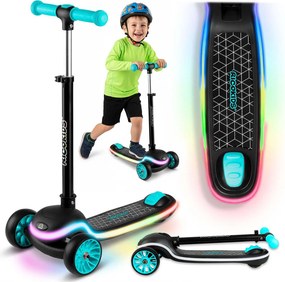 Ricokids Leddi LED balančná Kolobežka pre deti - čierna a tyrkysová