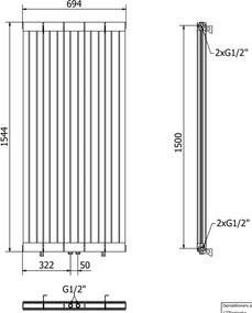 Mexen Waco, vykurovacie teleso 1544 x 694 mm, 2209 W, čierna, W217-1544-694-00-70
