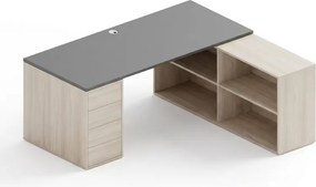 Kancelársky písací stôl s úložným priestorom BLOCK B04, 180x160 cm, dub prírodný/grafit