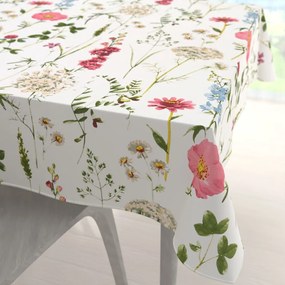 Biante Bavlnený štvorcový obrus Sandra SA-667 Veľké lúčne kvety na bielom 140x140 cm