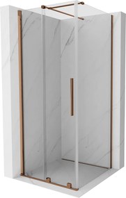 Mexen Velar, sprchový kút s posuvnými dverami 110(dvere) x 110(stena) cm, 8mm číre sklo, ružové zlato, 871-110-110-01-60