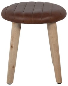 Hnedá okrúhla kožená stolička s drevenými nohami Marien - Ø36*40 cm