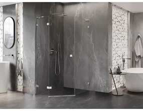 Mexen Lunar, L päťuholníkový sprchový kút naklápací doľava 80 x 100 cm, 8mm číre sklo, chrómový profil, 831L-080L-100P-01-00-L