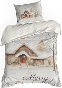 VIANOČNÉ SATÉNOVÉ OBLIEČKY JOYFULL 200X220 CM, 2 KS 70X80 CM VZOROVANÉ