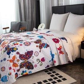 Prehoz na posteľ FAREBNÝ MOTÝĽ biely Rozmer: 170 x 210 cm
