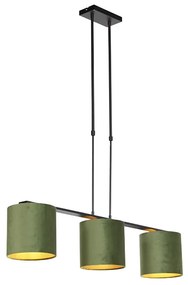 Závesná lampa s velúrovými odtieňmi zelenej a zlatej farby 20cm - Combi 3 Deluxe