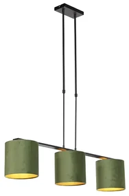 Závesné svietidlo s zamatovými tienidlami zelené so zlatom 20 cm - Combi 3 Deluxe
