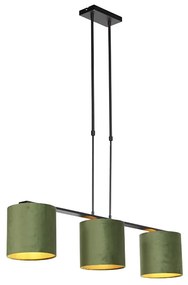 Závesné svietidlo s zamatovými tienidlami zelené so zlatom 20 cm - Combi 3 Deluxe
