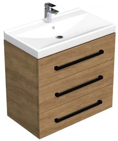 Kúpeľňová skrinka s čiernou úchytkou a umývadlom SAT Cube Way 80x71x46 cm dub Hickory mat CUBE46C803DHVER