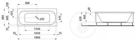 LAUFEN Solutions Vaňa s konštrukciou, 1800 mm x 800 mm, biela H2245010000001