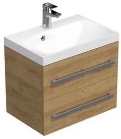 Kúpeľňová skrinka s chrómovými úchytmi a umývadlom SAT Cube Way 60x53x40 cm dub Hickory mat CUBE260ZDH, 1 ks