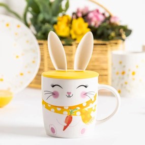 Altom Porcelánový hrnček Veselý zajačik so silikónovým viečkom, 400 ml