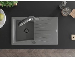 Mexen Cesar, 1-komorový granitový drez 775x470x190 mm a drezová batéria Duo, šedá, 6514-71-671701-07-B