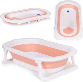Skladacia detská vaňa ECOTOYS 0–12 m., cestovná, s odtokom a indikátorom teploty, ružová
