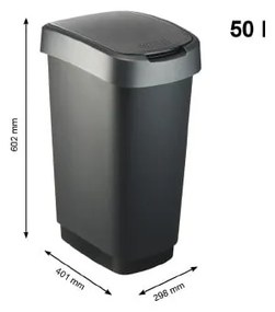 Plastový odpadkový kôš v čierno-striebornej farbe 50 l Twist – Rotho