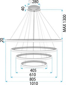 Toolight Toolight, závesná lampa 100cm, LHJ009-CP4, zlatá, OSW-50072