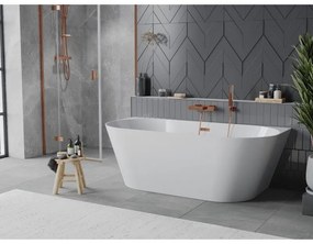 Mexen Oval Slim, voľne stojaca vaňa ku stene 170 x 80 cm, biela lesklá, ružové zlato prepad, 52661708000-60