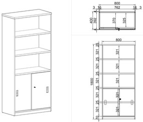 Kombinovaná kancelárska skriňa MIRELLI, 800 x 400 x 1800 mm, breza