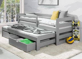 Detská posteľ z masívu SANDRA s prístelkou a šuplíky - 200x90 cm - ŠEDÁ