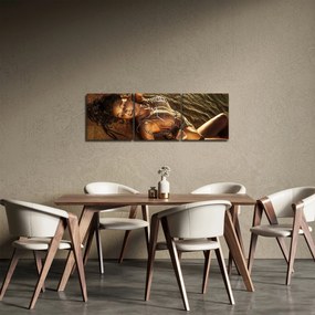 Obraz ženy ležiacej na pláži (s hodinami) (90x30 cm)