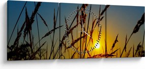 Obraz - Západ slnka v lúke (s hodinami) (90x30 cm)