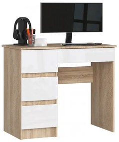 Počítačový stôl A-7 ľavá - dub sonoma/biela