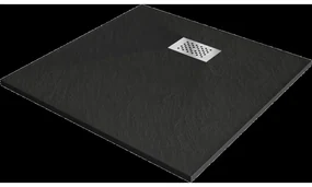 Mexen Hugo štvorec sprchový odtok SMC 90 x 90 cm, čierny, lišta inox - 42709090-X