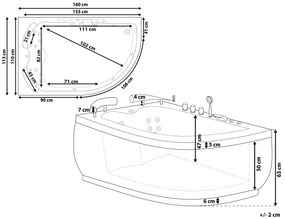 Vírivá rohová vaňa s LED osvetlením pravostranná 160 x 113 cm biela PARADISO Beliani