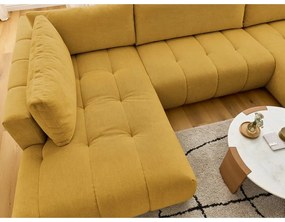 Rozkladacia/s úložným priestorom rohová pohovka v horčicovej farbe (ľavý roh/do tvaru "U") Fuji – Bobochic Paris