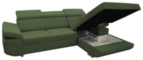 Rozkladacia rohová sedacia súprava s úložným priestorom v tvare L CASTELO, pravostranné prevedenie, zelená
