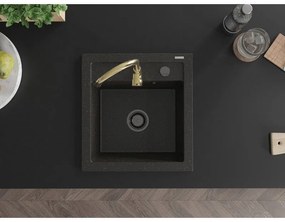 Mexen Vito, 1-komorový granitový drez 520x490x210 mm, zlatá batéria Telma, čierna-zlatá metalíza, 6503-75-670200-50-B