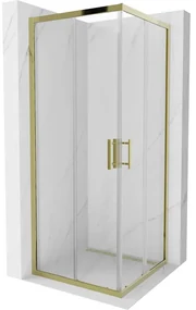 Mexen Rio, štvorcový sprchovací kút s posuvnými dverami 80(dvere) x 80(dvere) x 190 cm, 6mm číre sklo, zlatý profil, 860-080-080-50-00