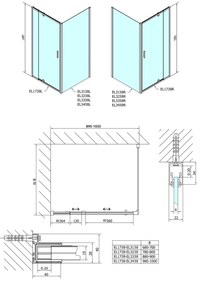 Polysan Polysan, Easy Line obdĺžniková/štvorcová sprchová zástena pivot dvere 900-1000x900mm L/P,brick sklo, EL1738EL3338