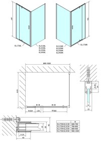 Polysan, Easy Line obdĺžniková/štvorcová sprchová zástena pivot dvere 900-1000x900mm L/P,brick sklo, EL1738EL3338