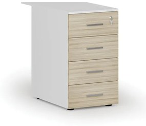 Kancelársky prístavný zásuvkový kontajner PRIMO WHITE, 4 zásuvky, biela/dub prírodný