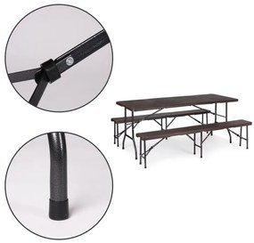Kempingový set 180cm + 2 lavice v hnedej farbe