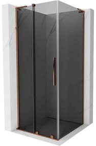Mexen Velar L, sprchový kút s posuvnými dverami 90 x 90 cm, 8mm šedé sklo, ružové zlato, 871-090-090-43-60
