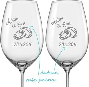 Svadobné poháre na víno Prstienky, 2 ks