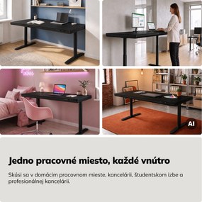 Elektrický písací stôl sit-stand so zásuvkou a bezdrôtovou nabíjačkou Qi čierny, 1600 mm: ELLIS