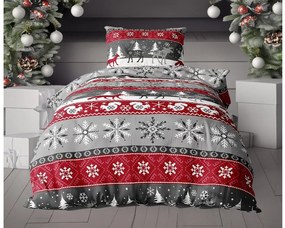 Flanelové obliečky SNOWY FOREST sivé + plachta mikroplyš SOFT 90x200 cm tmavosivá