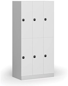 Šatníková skrinka s úložnými boxmi, 6 boxov, 1850 x 900 x 500 mm, zámok s čítačkou RFID kariet, laminované dvere, biela